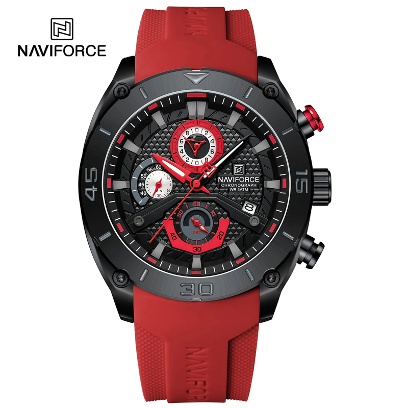 Naviforce 8038 Quartz Chronograph, Waterproof, Durable, Military Style Wristwatch (Red)